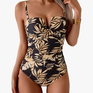 Tropical Leaf Print Swimsuit